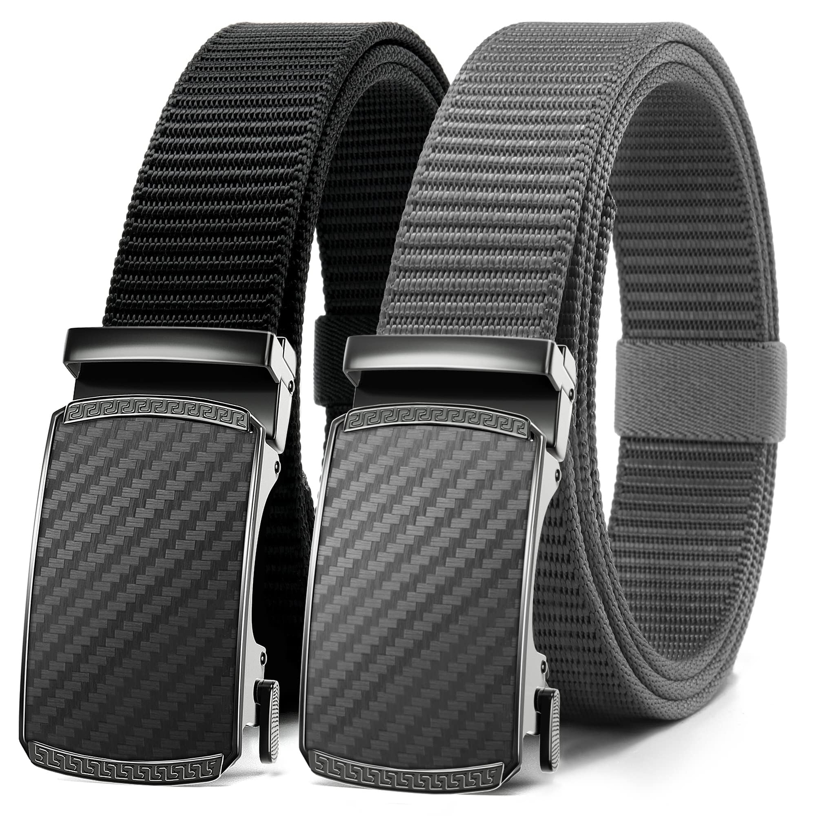 Black and Grey Ratchet Belts for Men 2 Pack – Casual Web Nylon Mens Belt 1 3/…