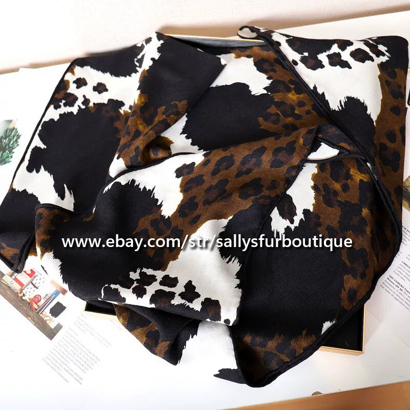 Sallys Cashmere & Silk Wrap Scarf Leopard Print Large Triangle Shawl 210*120cm