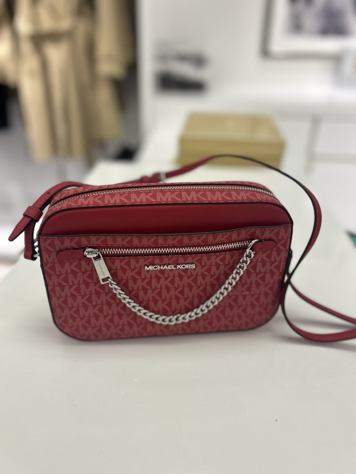 Michael Kors Large Handbag Purse Handbag Messenger Crossbody Bag Dark Raspberry
