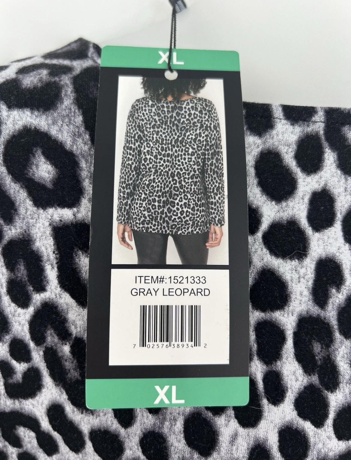 Mario Serrani Women’s Crew Neck Long Sleeve Black & Gray LeopardSize XL