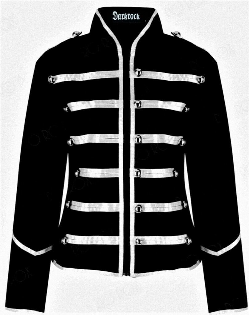 Women’s Black Silver Parade Ladies Jacket Steampunk Military Punk Rock Jacket