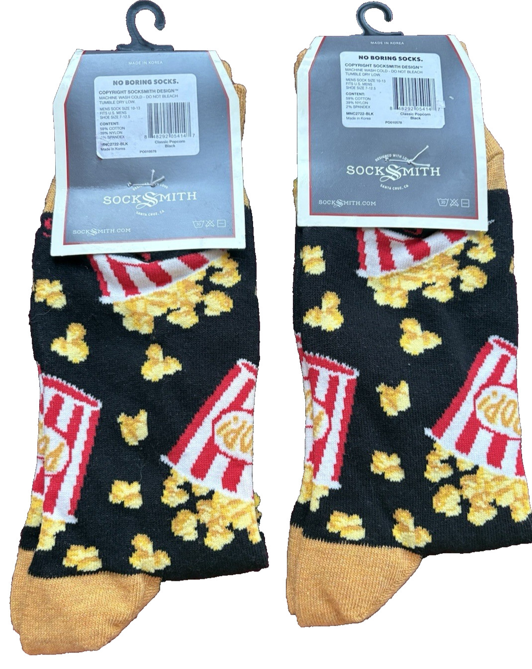 NWT 2 Pair Socksmith Popcorn Graphic Crew Socks Men’s Sock Size 10-13 OSFM