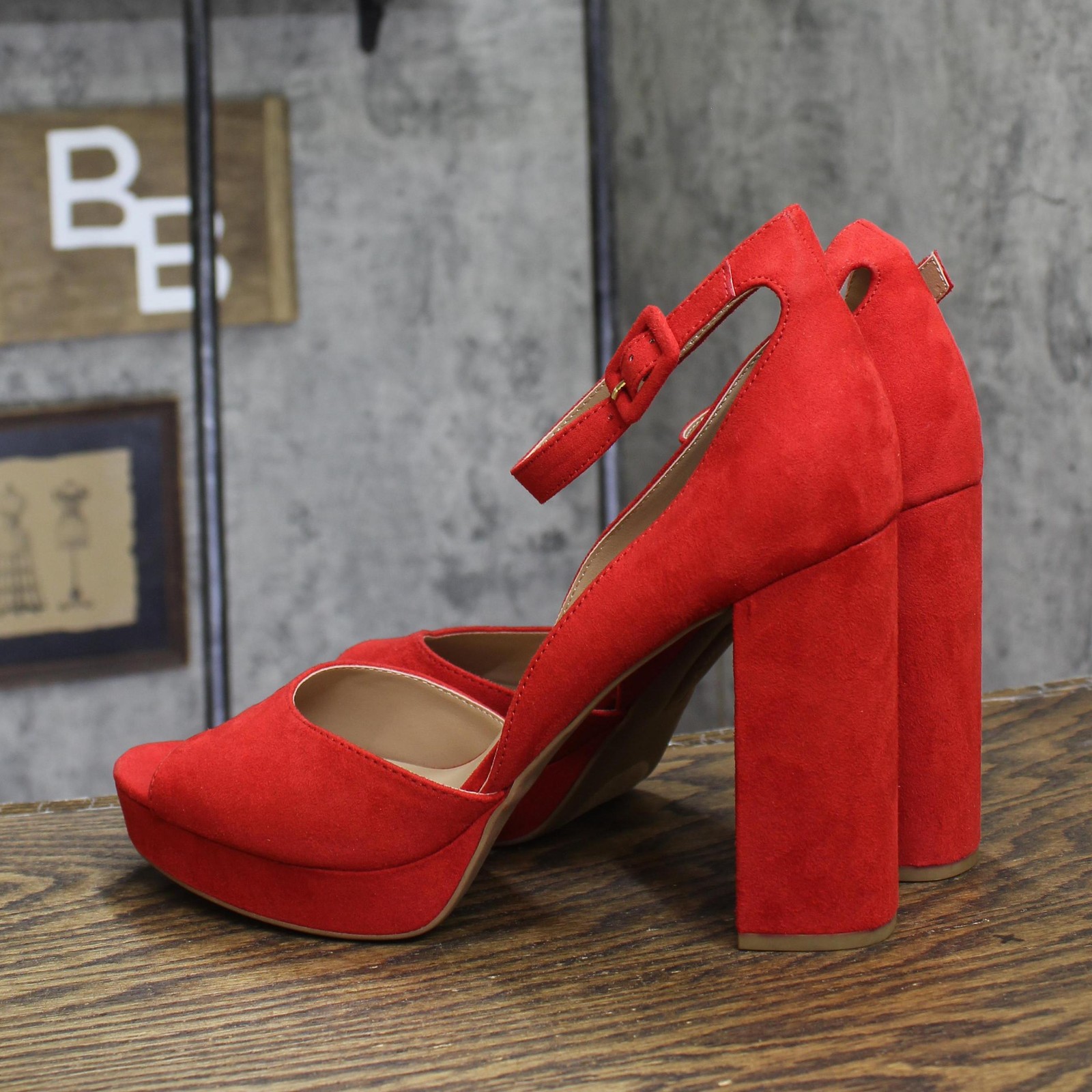 sun + Stone Womens Reemaa Platform Sandals Open Toe Micro Suede Red 12M