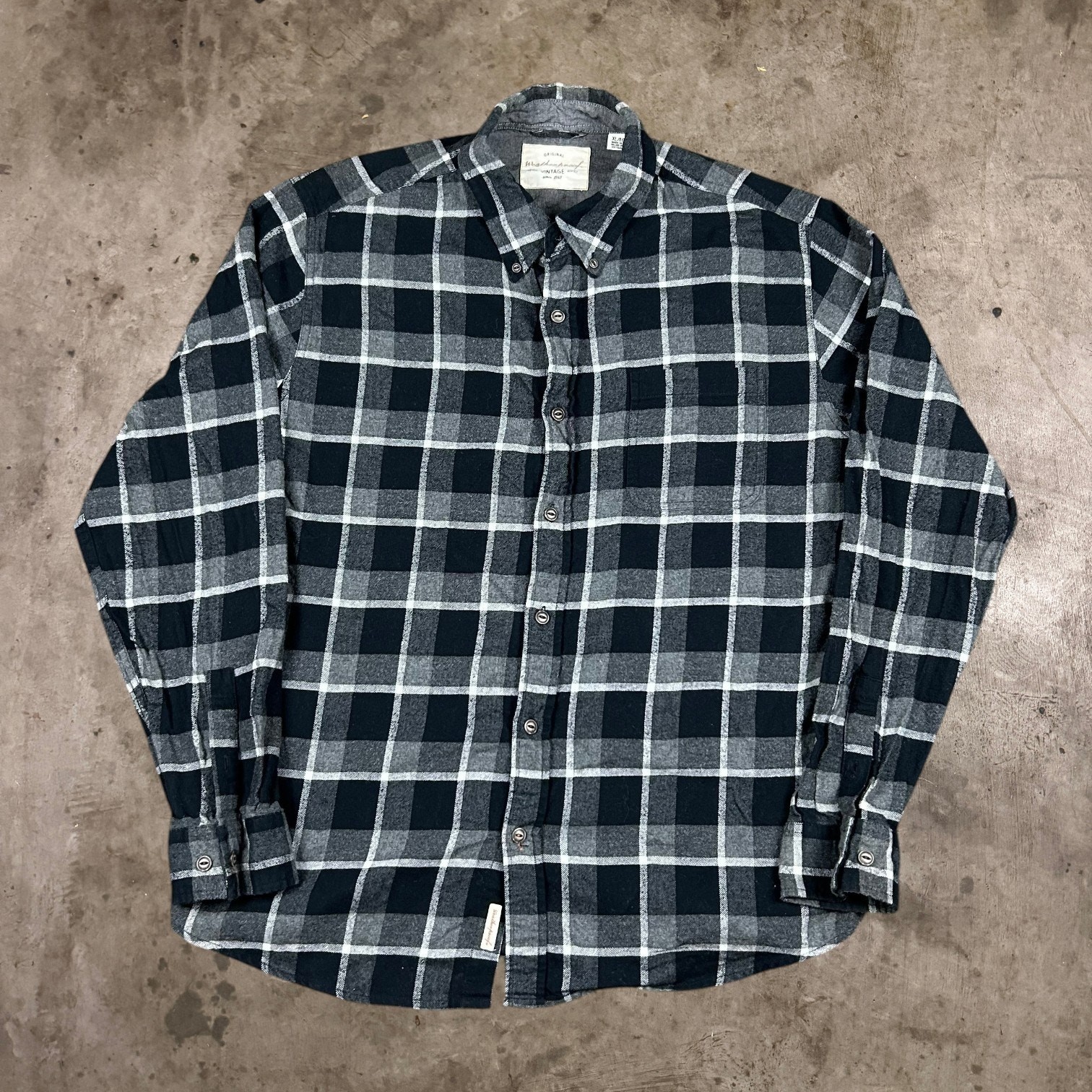 Weatherproof Vintage Plaid Flannel Shirt Button-Down Top Black Gray Mens Size XL