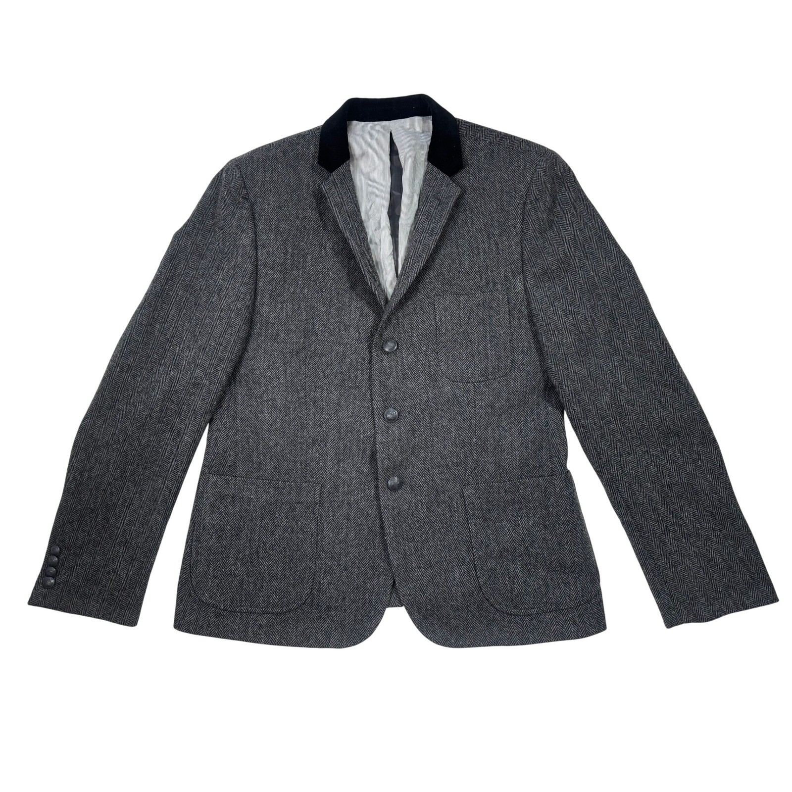 Dockers Khakis 100% Wool Herringbone Tweed Blazer Jacket Collar Patch 3-Button