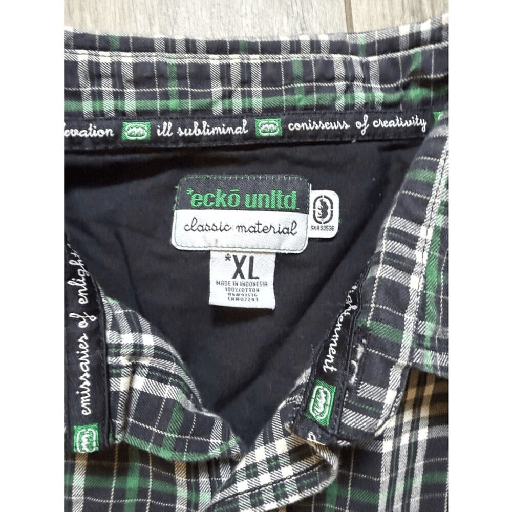 Ecko Unlimited Blue Green and White Plaid Button-Down Shirt