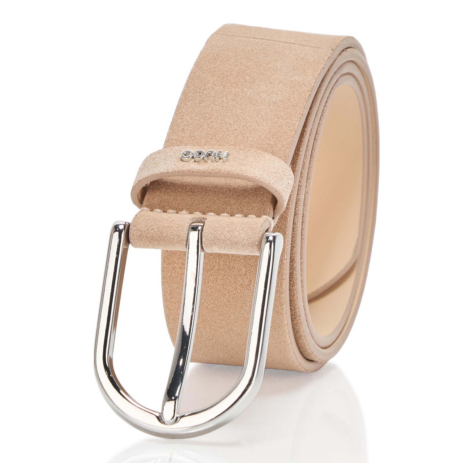HUGO Zoey Round Buckle Suede Belt 30 30, Beige Butternut