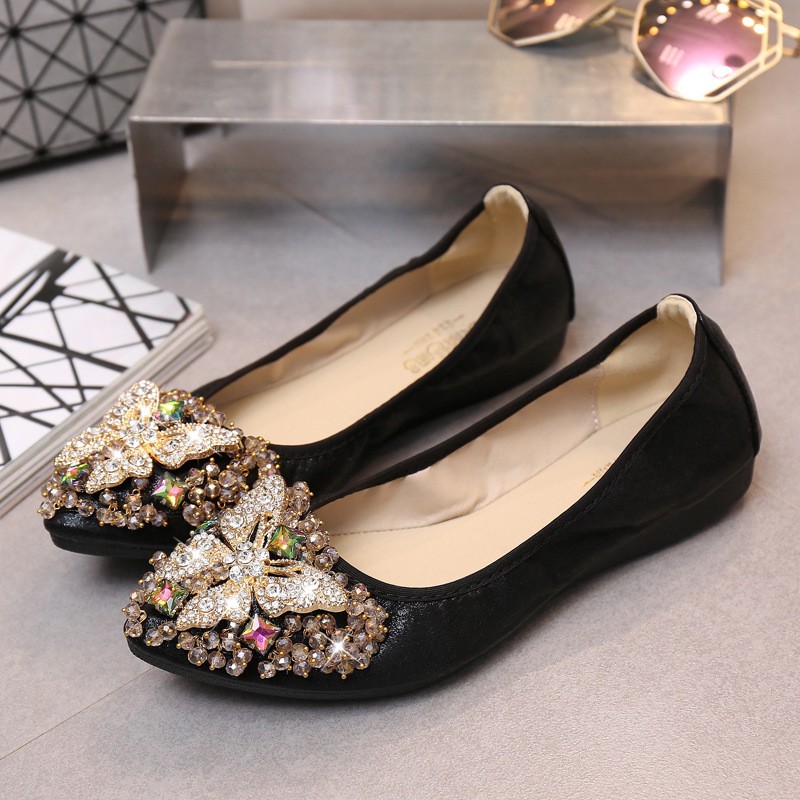 Rhinestone Butterfly Women’s Pointy Toe Shoes Slip On Loafers Flats Formal Chic