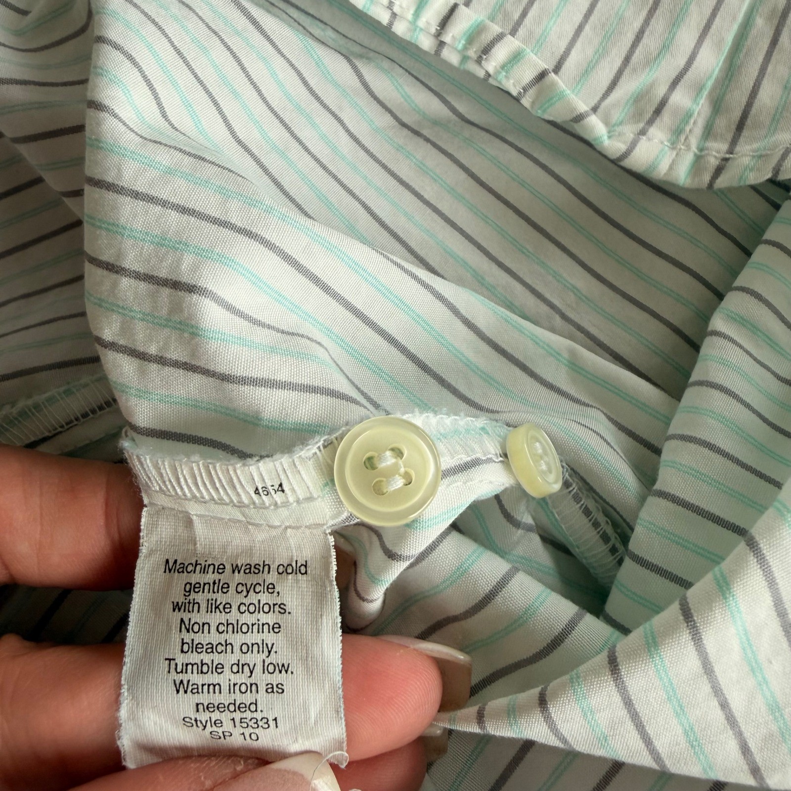 J.Crew Womens Small Teal Grey Striped 100% Cotton 3/4 Sleeve Button Down Shirt