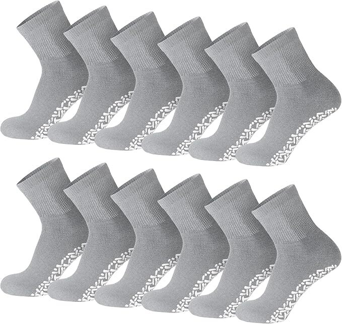 Wholesale Mens Non-Skid Diabetic Grey Ankle Quarter Socks Non Binding Loose Fit