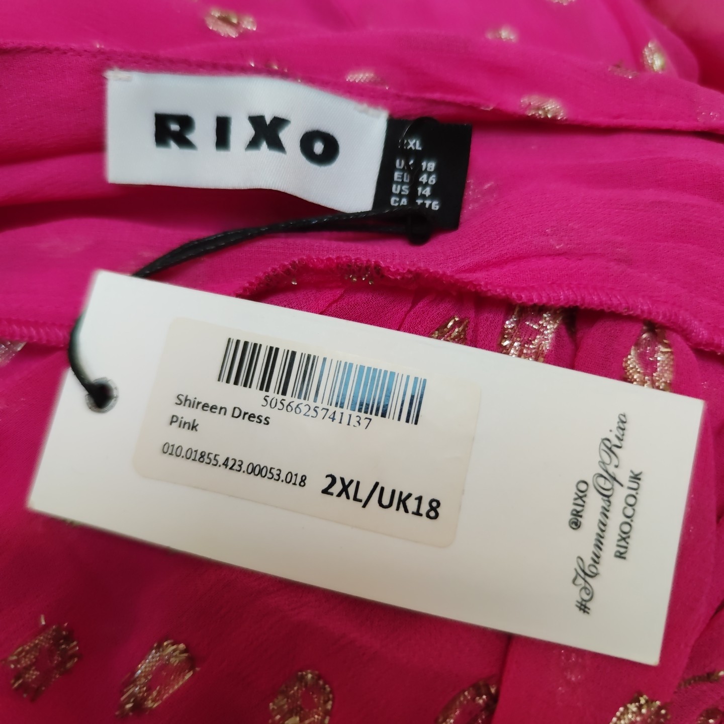 Rixo Pink Gold Dot Midi Dress XXL Size 18 Shireen Layers Sheer V-back Wedding