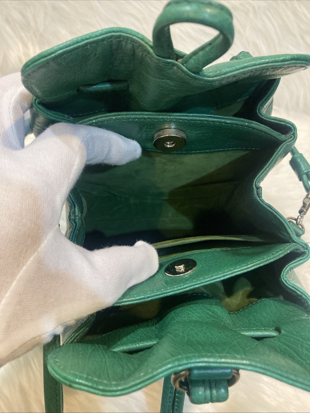 Ostrich Leather Shoulder Bag Green Crossbody Purse Women’s 17cm Vintage
