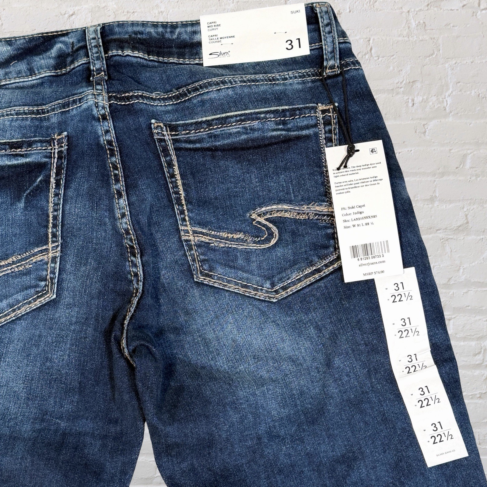 Silver Jeans Co Suki Capri Jeans Size 31×22.5 Mid Rise Curvy Cuffed Stretch NWT