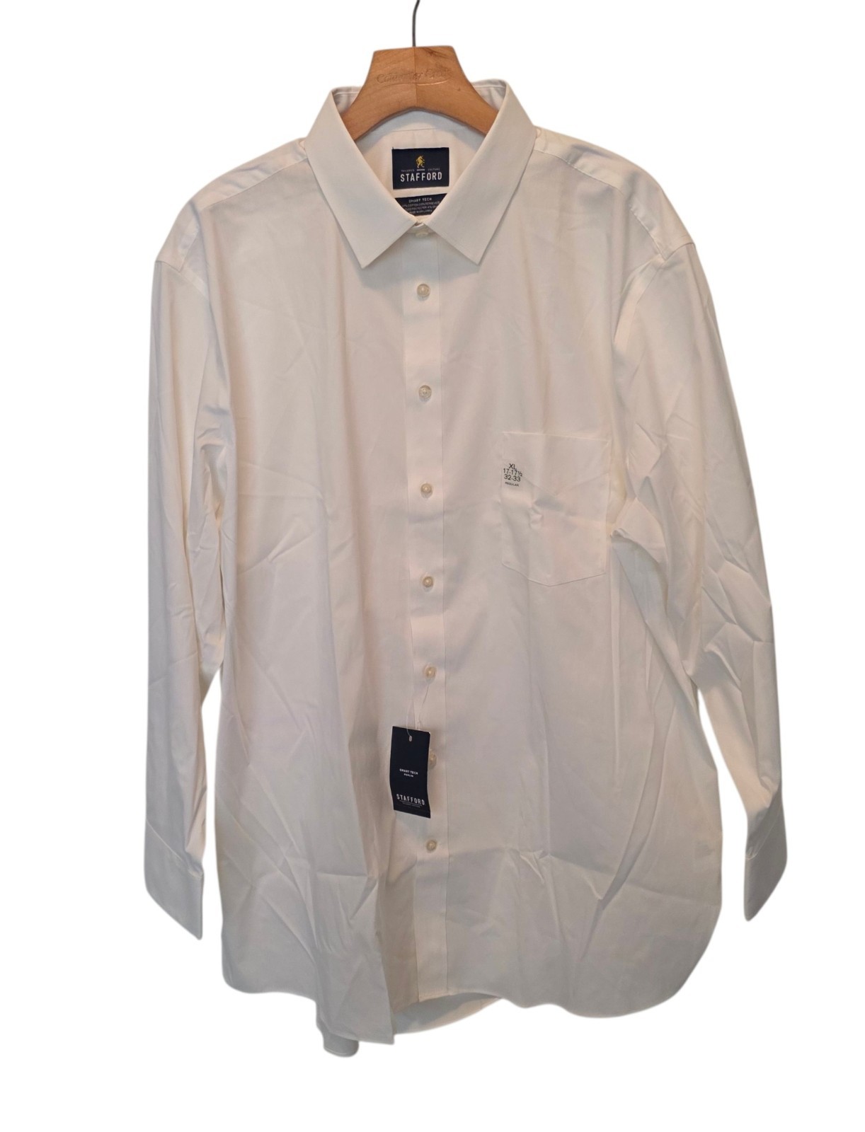 Stafford Smart Tech Poplin Dress Shirt White Mens XL 17-17.5 / 32-33 NEW NWT