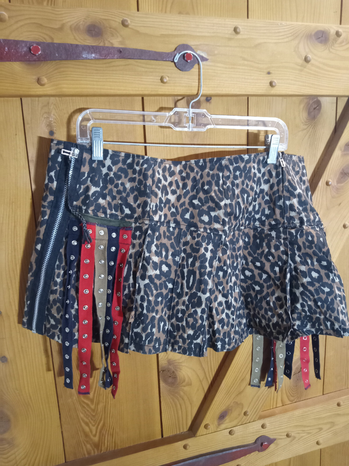Royal Bones Size XL XLarge Pleated Mini Skirt Leopard Print Goth Punk Hot Zipper