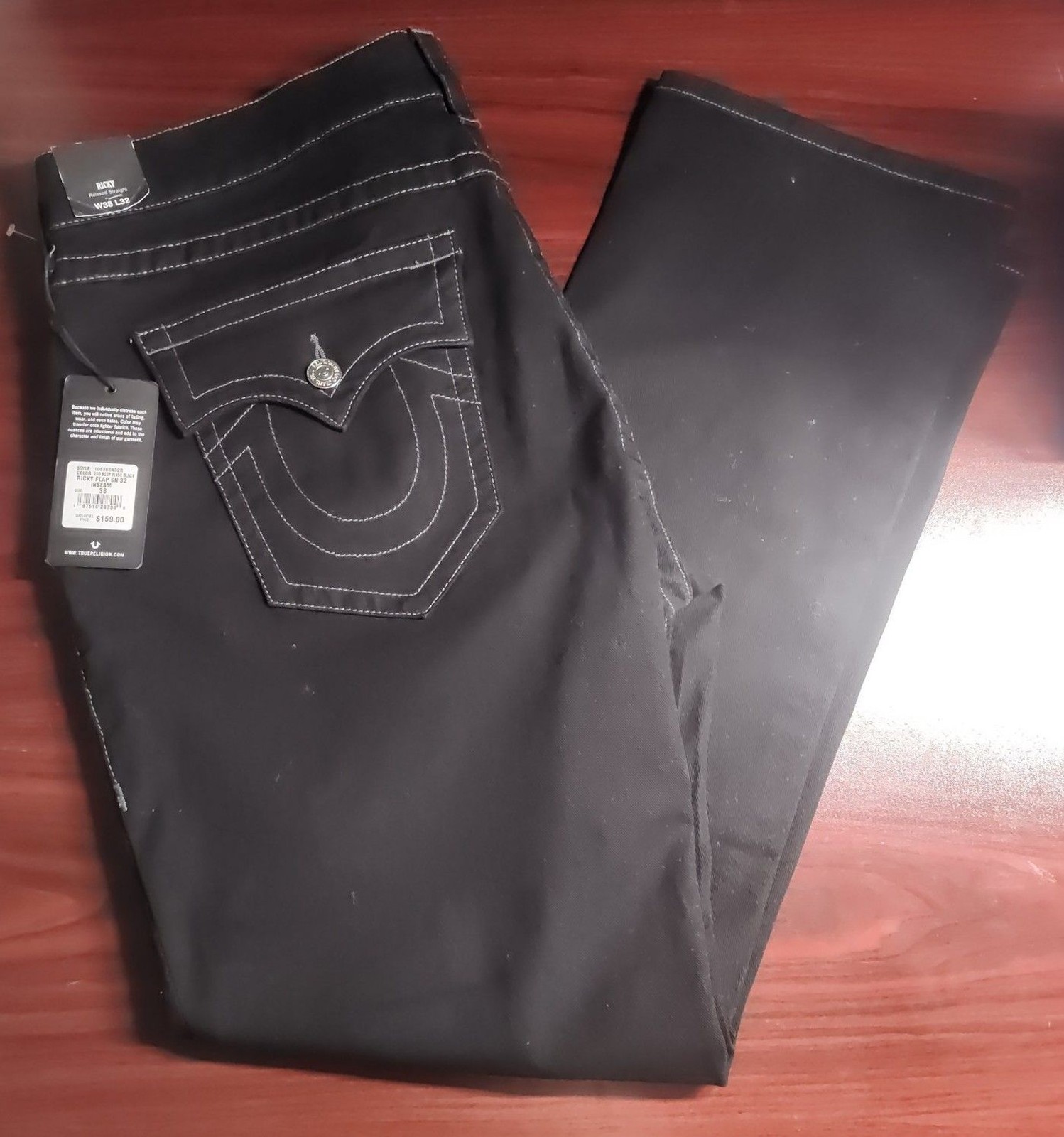True Religion Ricky Relaxed Straight Jeans Men’s 38×32 Black NWT