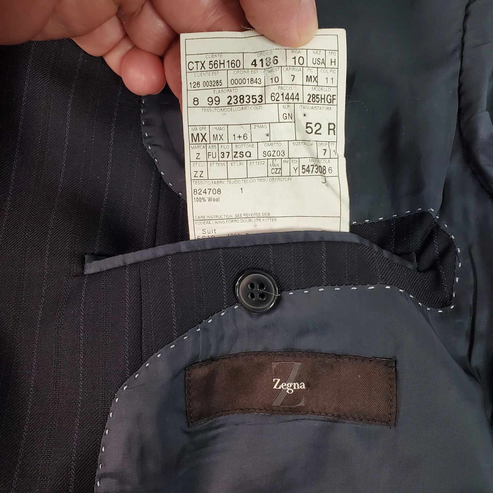 Ermenegildo Zegna Wool Suit Charcoal Pinstripe (IT 52R) Mens 42R US Pants 34X29