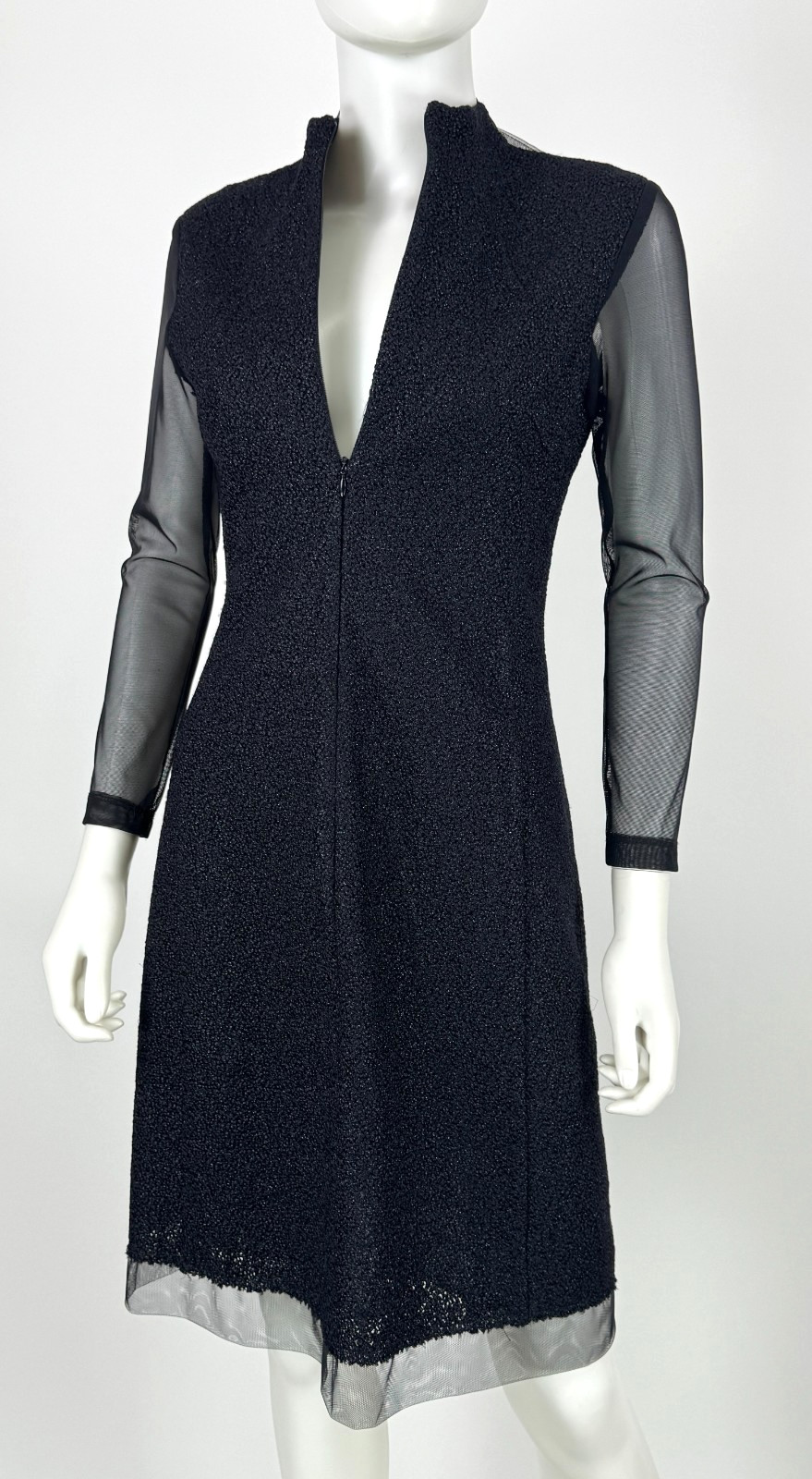 $3K Akris Black Sheer Mesh Cocktail Dress 6 US 42 IT 36 D M Tweed Runway MINT