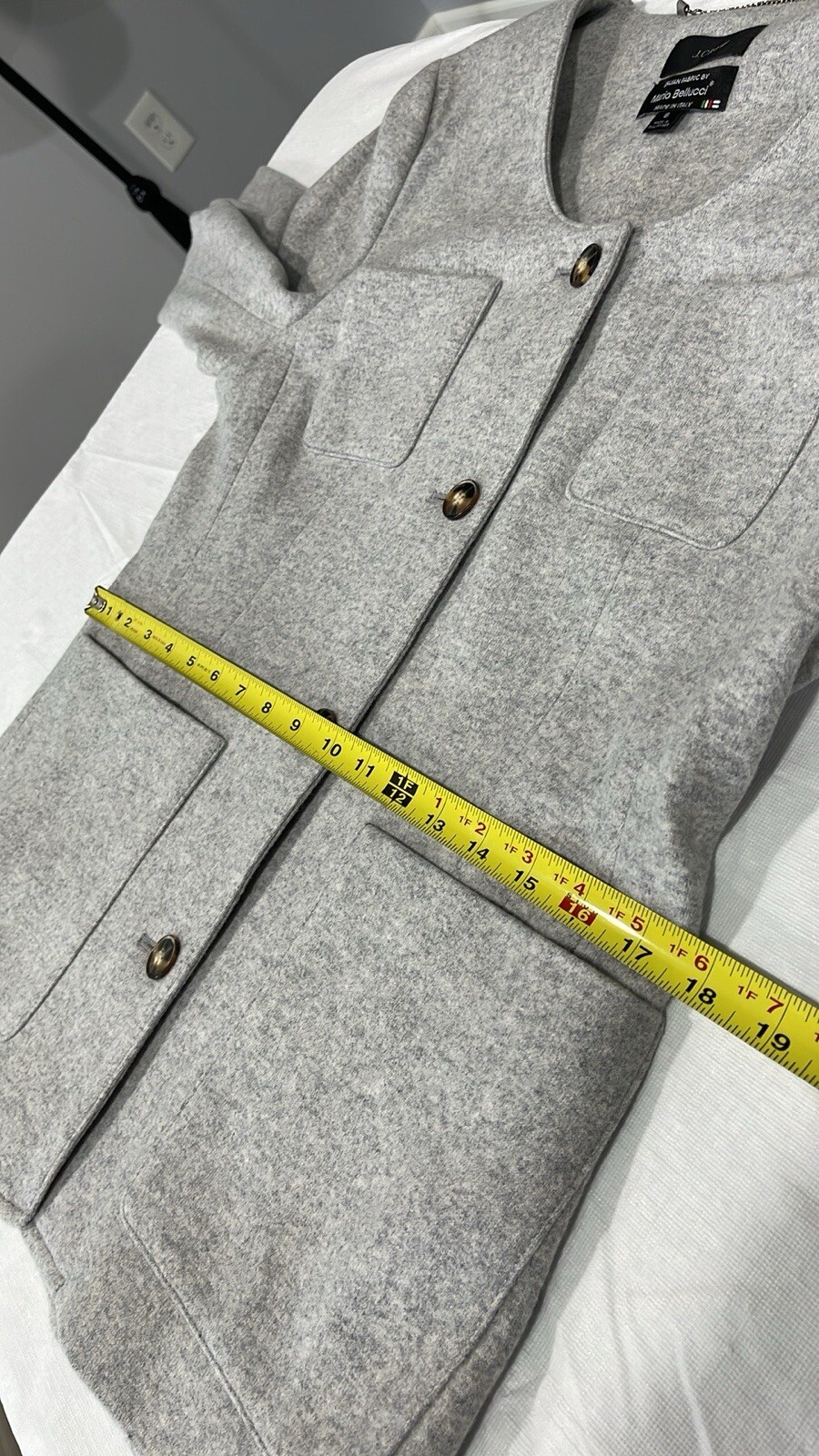 J.Crew Mario Bellucci Italian knit wool jacket size 8 gray oversized pockets