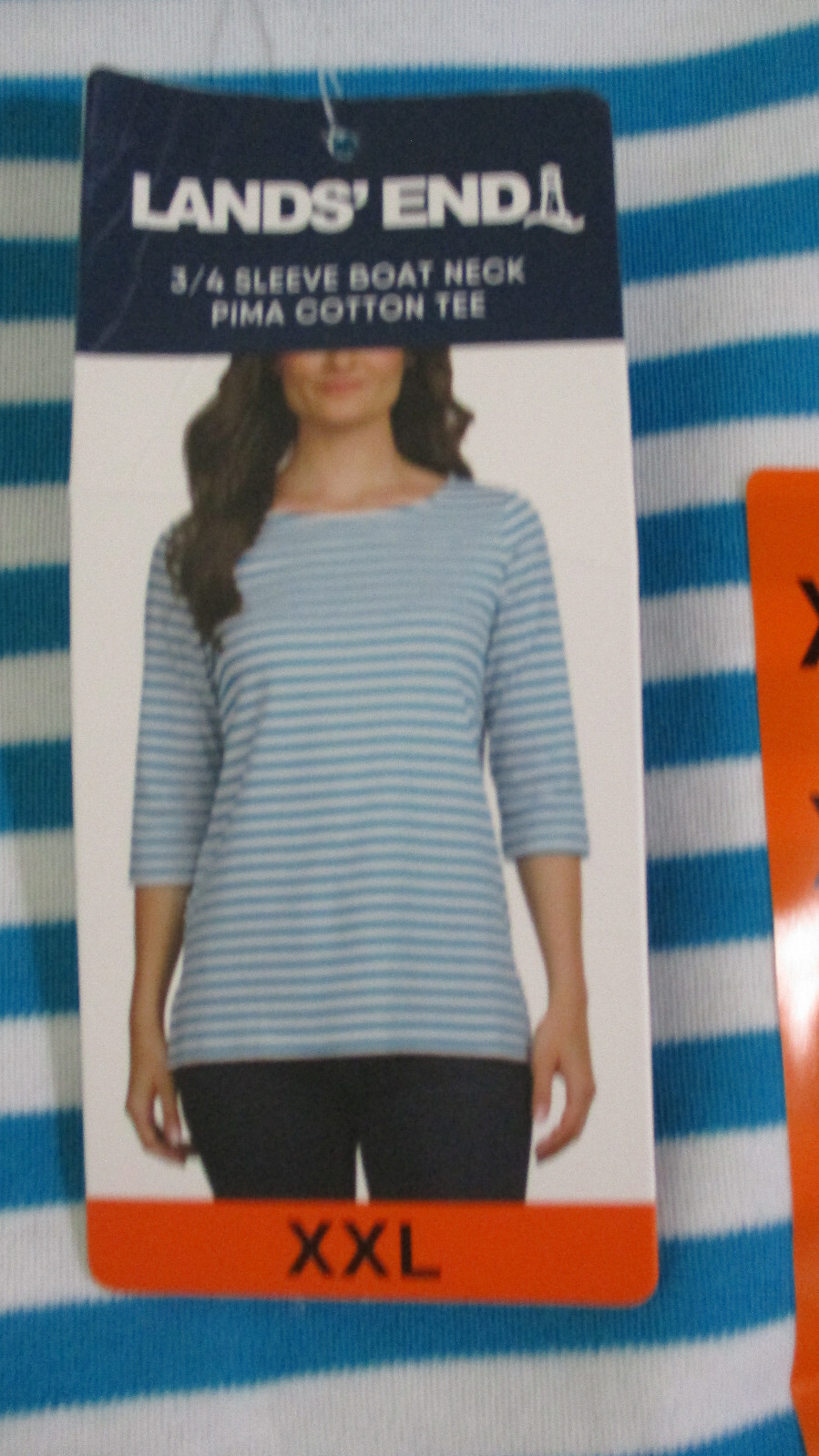 LAND’S END Teal Blue 3/4 SLEEVE BOAT NECK PIMA COTTON TOP SHIRT Women’s XXL ~NWT