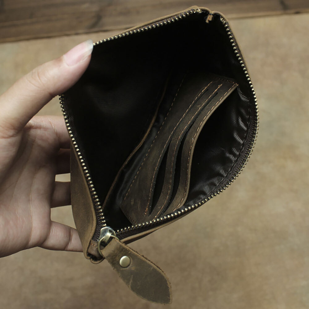 Leather Cash Long Wallet Envelope Zipper Pouch – Money Holder for Men & Women^