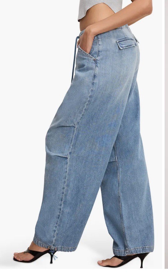 GOOD AMERICAN LITE LINEN DENIM PARACHUTE PANTS INDIGO794 Size 14/32 NEW
