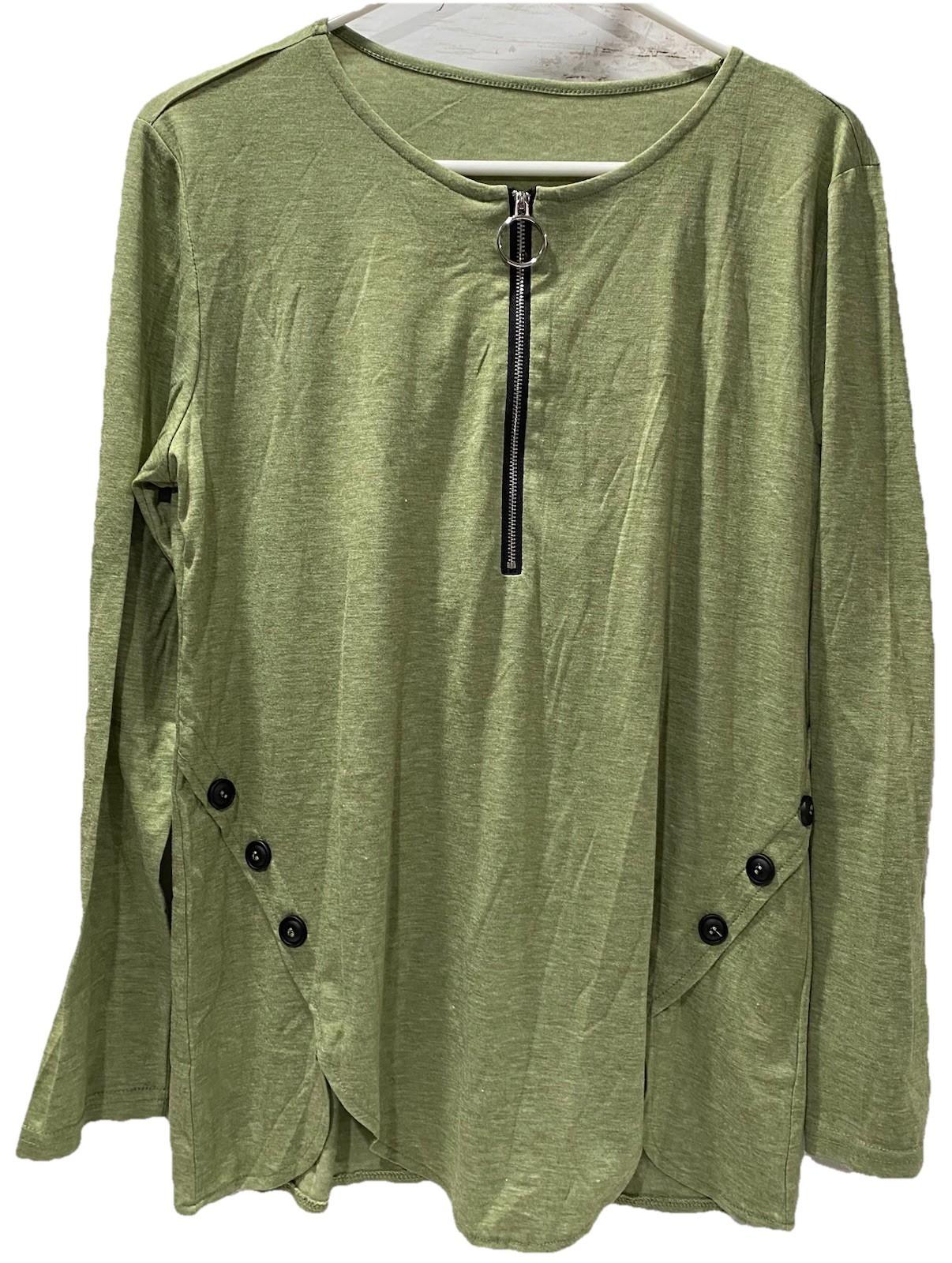 Women’s Size Medium Long Sleeve 1/4 Zip Green Top W/ Buttons