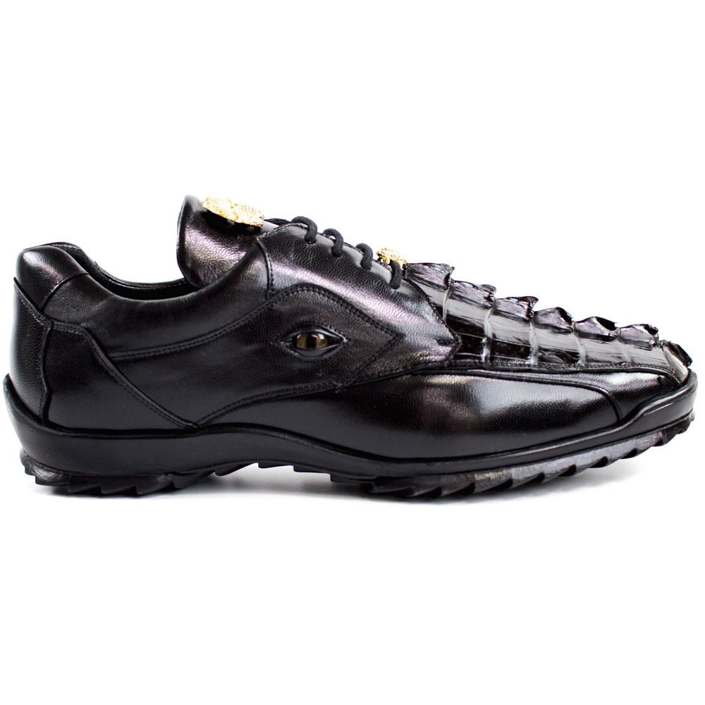 Belvedere Men’s Vasco Black Hornback Crocodile Skin Sneaker