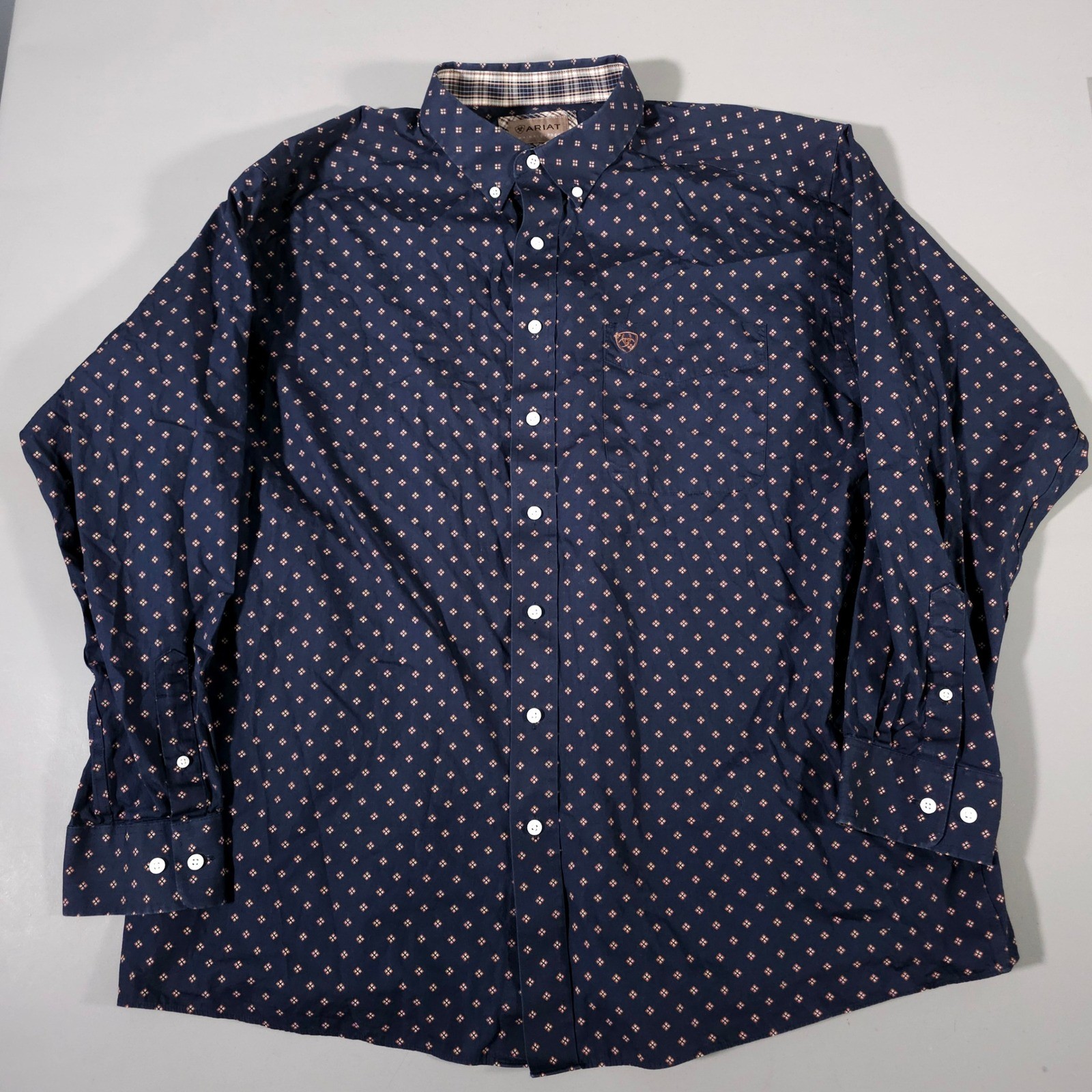 Ariat Kaiser Button Down Shirt Mens XXL Navy Geometric Print Wrinkle Free