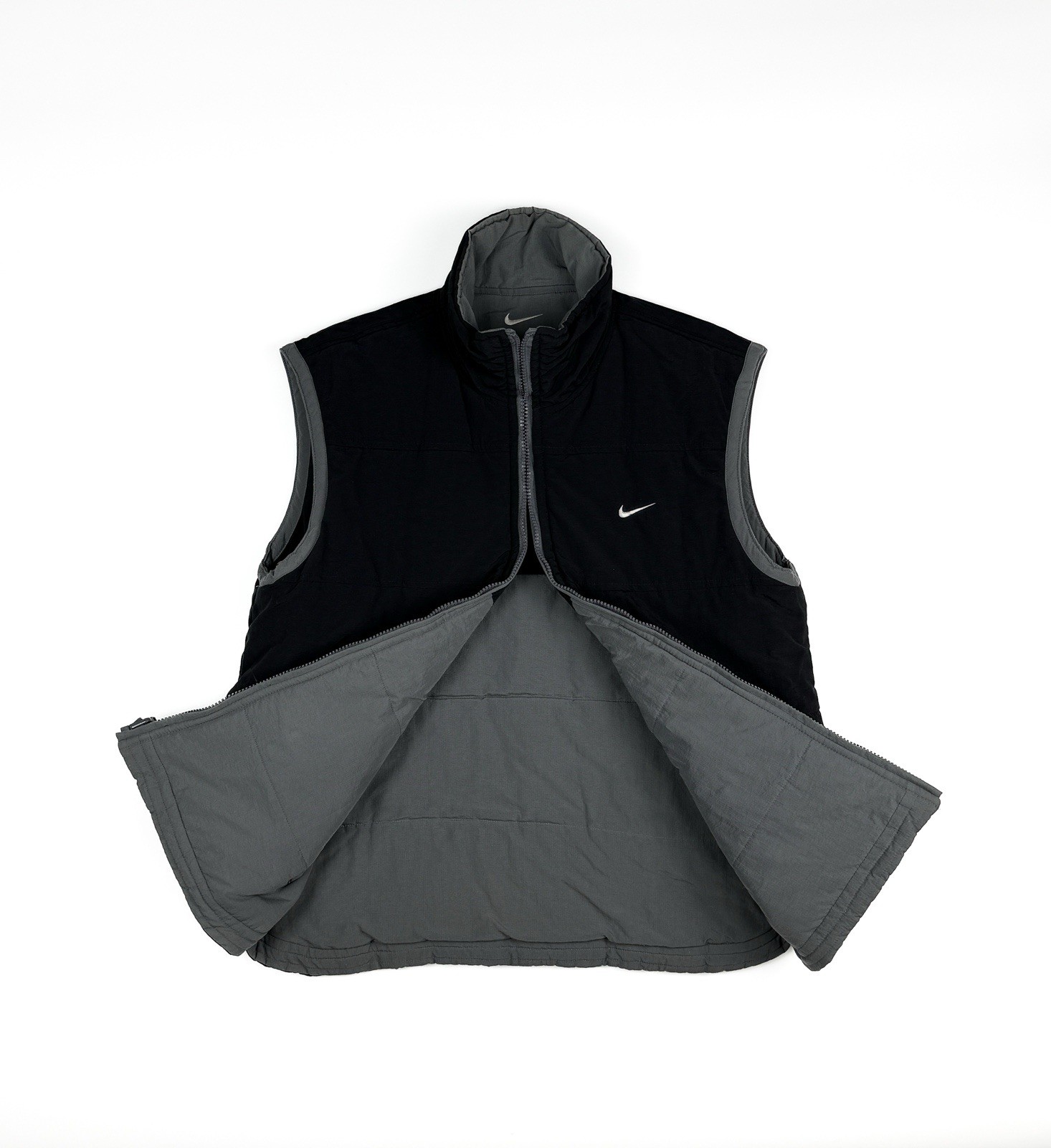 Vintage Nike Black Size Medium Ripstop Full Zip Vest Body Warmer Gilet 90s Y2K
