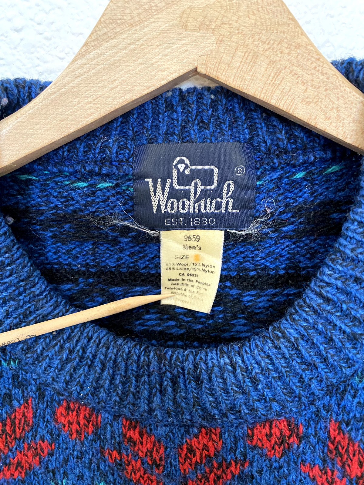 Vintage Woolrich Knit Sweater Mens Wool Crewneck Chunky Blue Fisherman Fall Sm