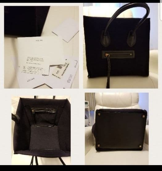 CELINE Phantom Luggage Tote Large Expandable Black Felt Leather Used