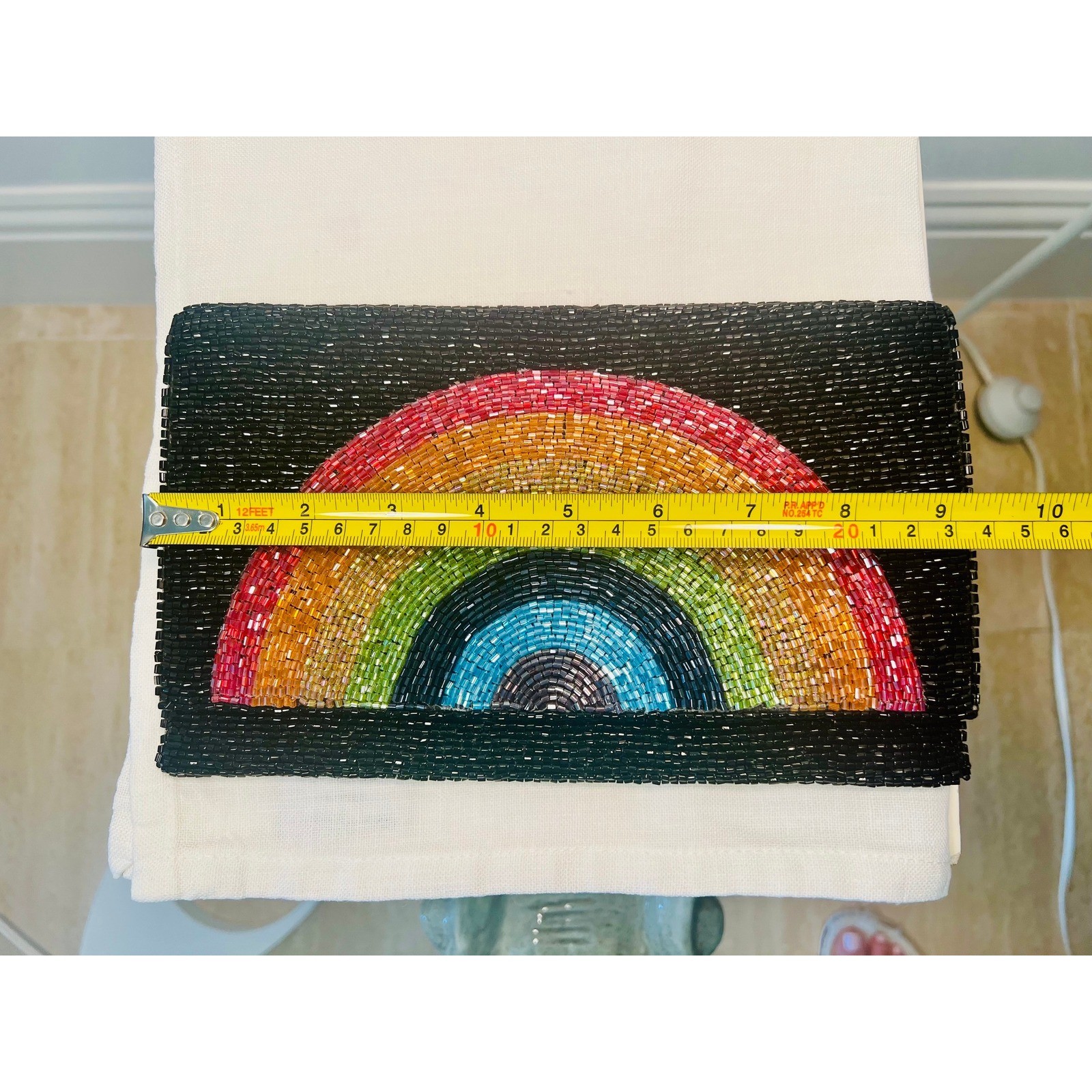 Meredith Hope Beaded Rainbow Clutch Black Evening Bag Shoulder Strap Handbag