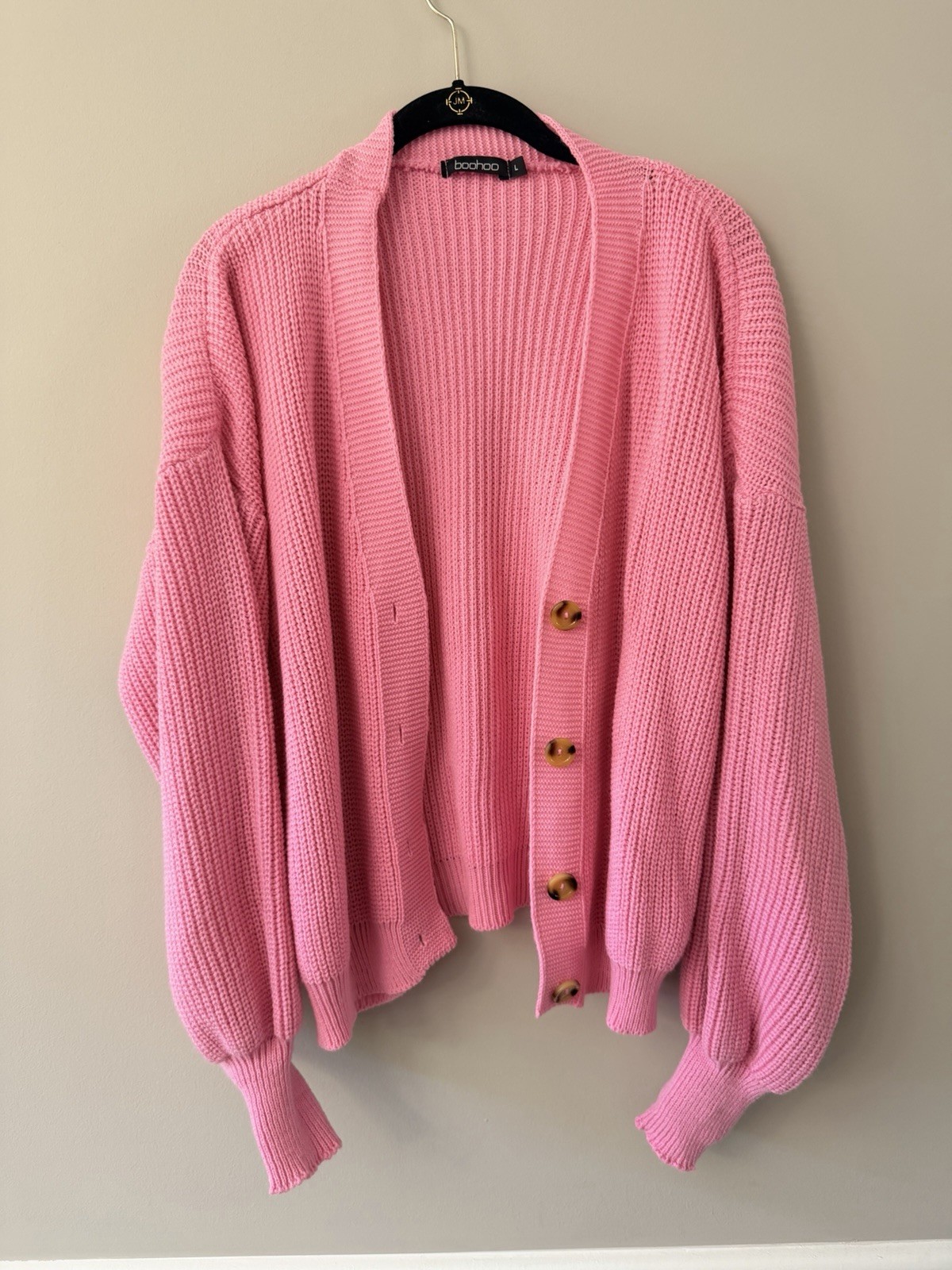 Boohoo Knit Pink Button Down Front Cardigan Women Large