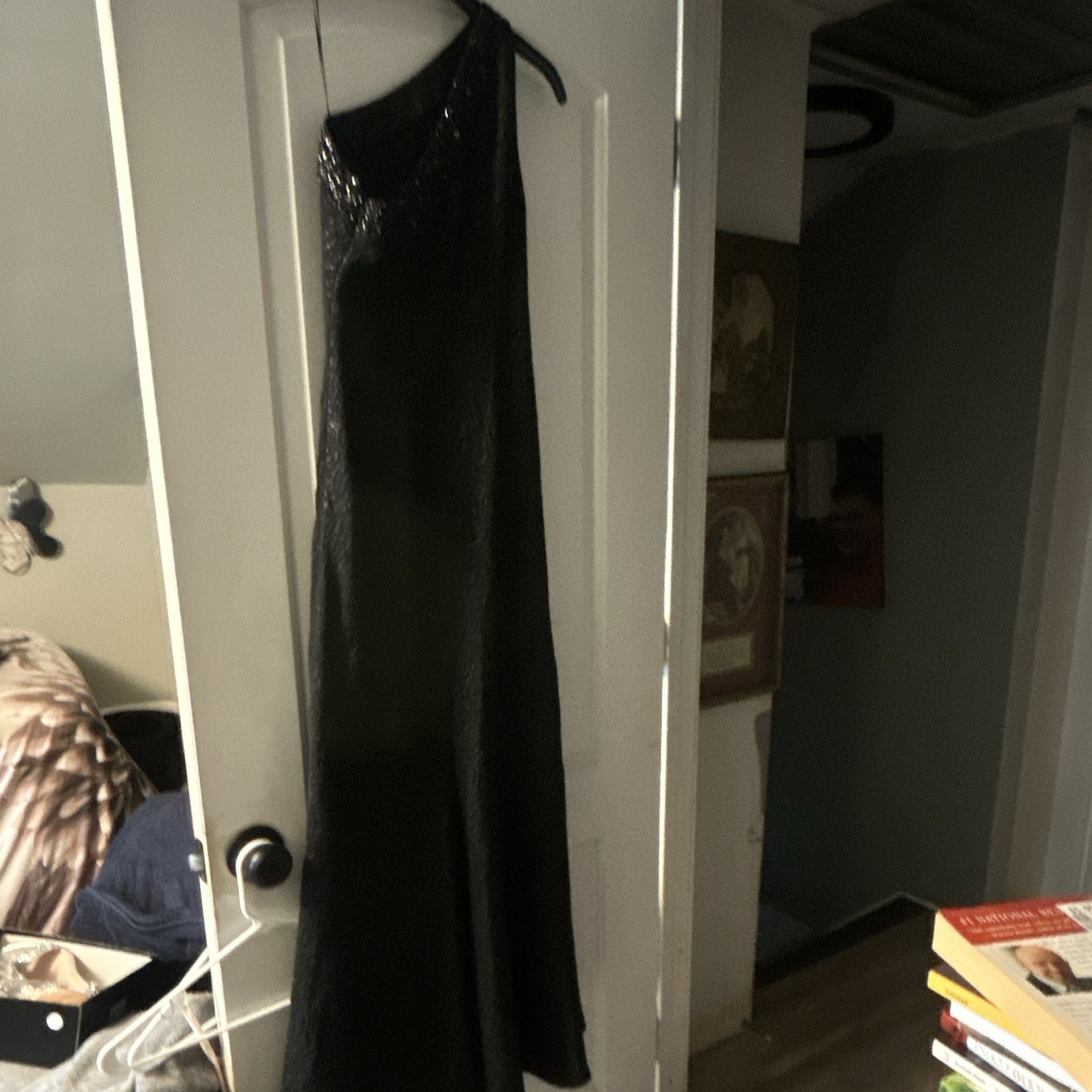 Carmen Marc Valvo Black Sequin One-Shoulder Sleeveless Maxi Dress Size 2