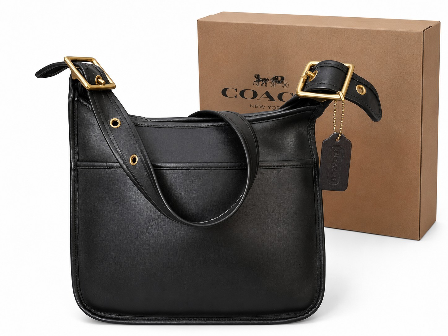 Vintage Coach Legacy Zip Black Bag Glove-tanned Leather Brass Hardware