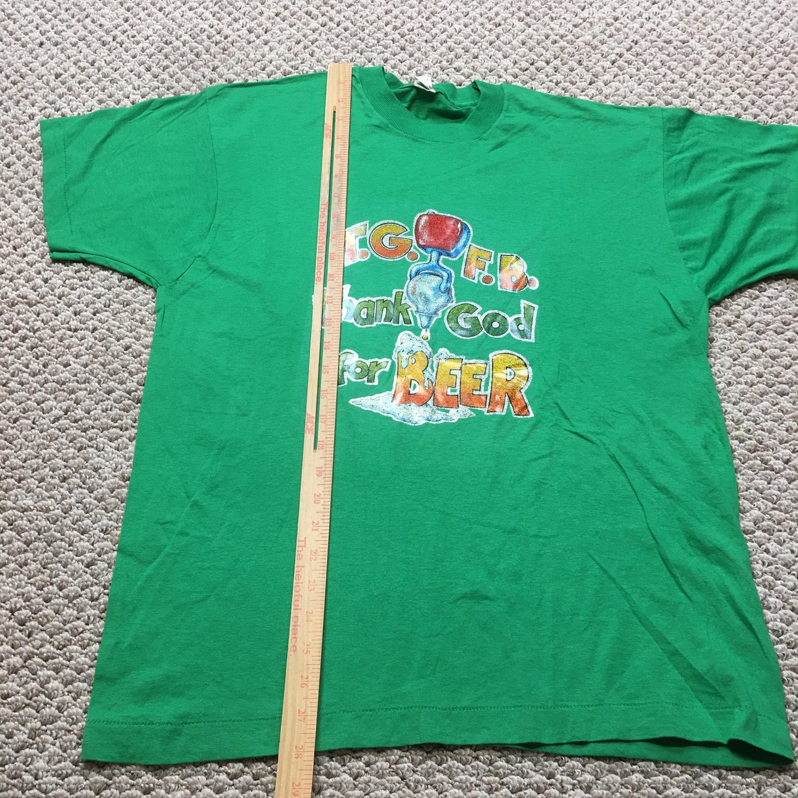 Vintage 80s Screen Stars Shirt Mens L/XL Green Thank God For Beer Tee USA