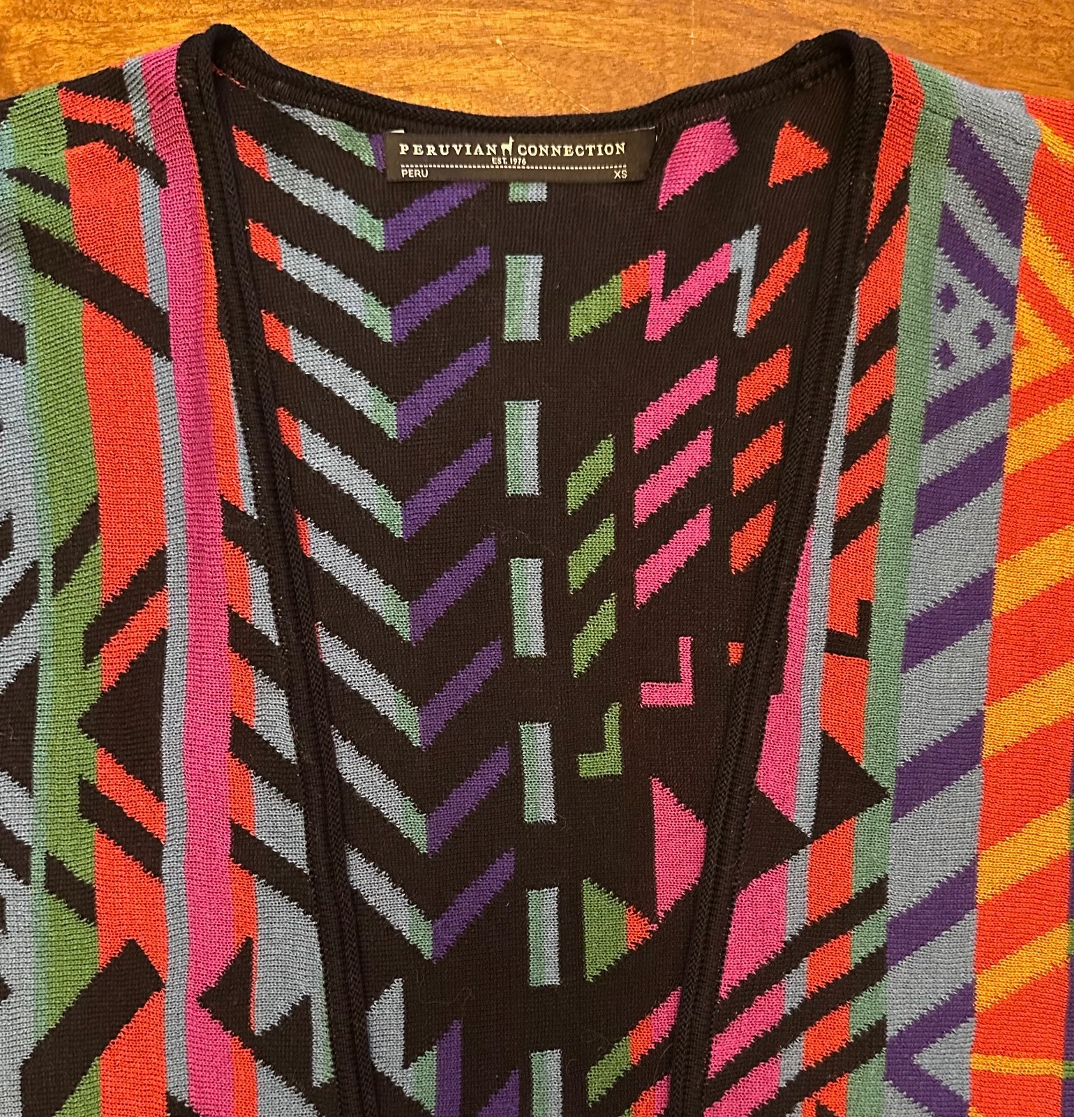 Peruvian Connection Colorful Geometric Aztec Short Open Cardigan Sweater XS S
