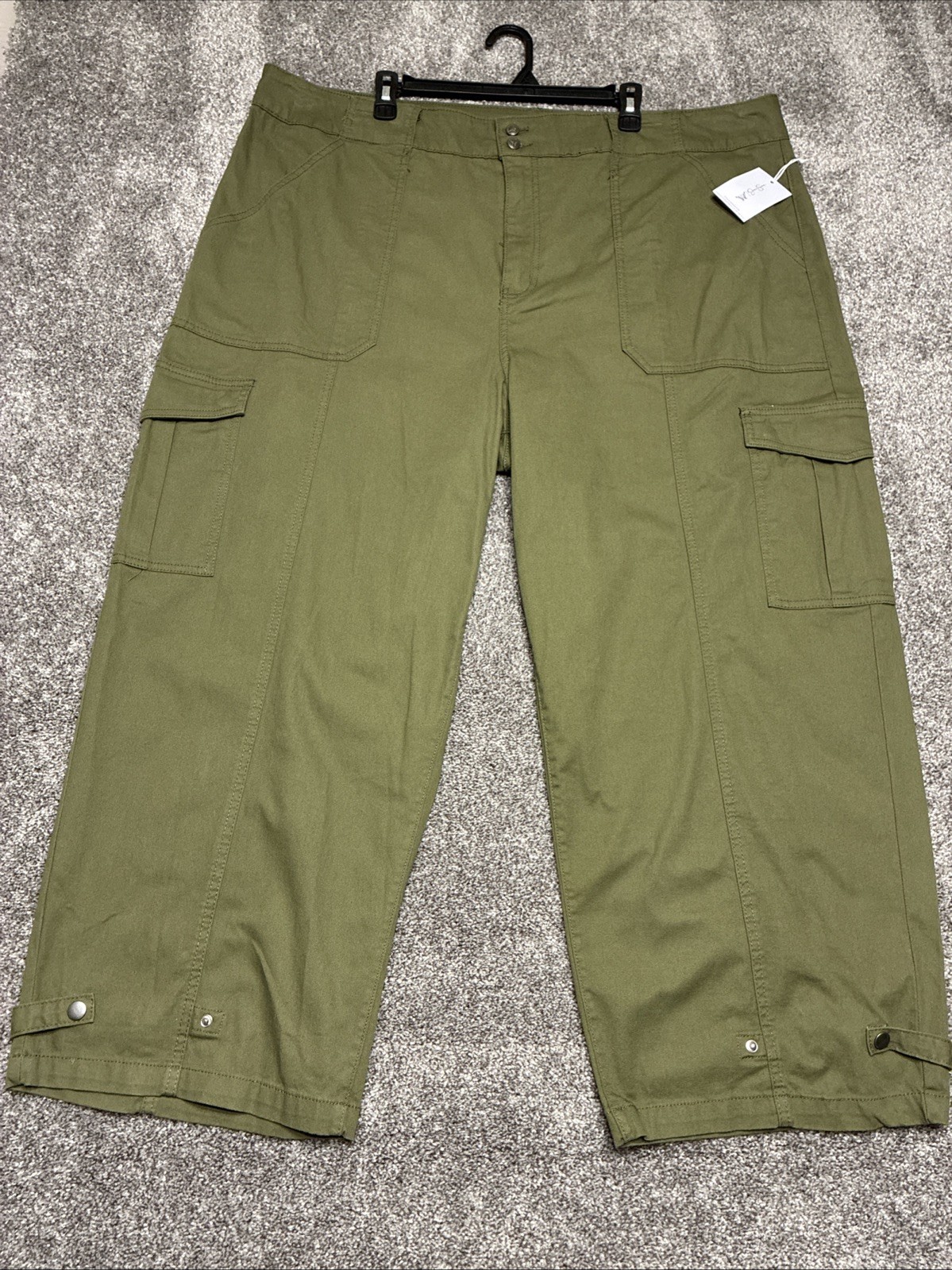 NEW Jessica Simpson Burnt Olive Green Cargo Adjustable Leg Pants, Sz 22W