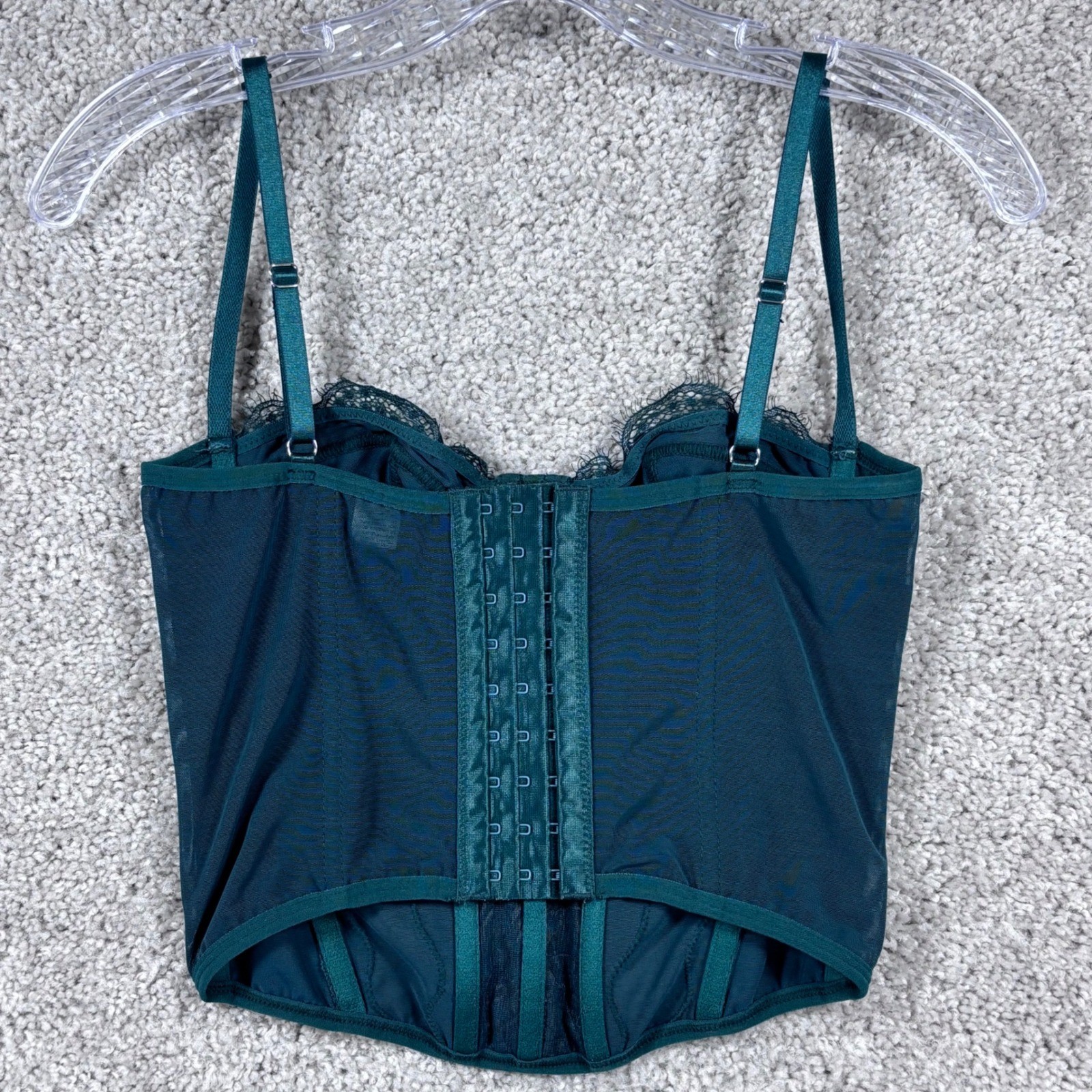 Emerald Green Lace Corset Top Bustier Sweetheart Neckline Hook Eye Back Small