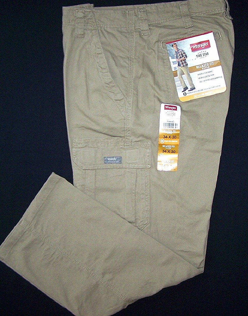 Men’s Wrangler Cargo Pants w/ Stretch Relaxed Fit Beige Tan Khaki CHOOSE SIZES