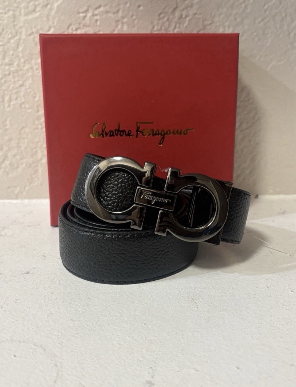 Salvatore Ferragamo Men’s Belt Black Designer Buckle size 36