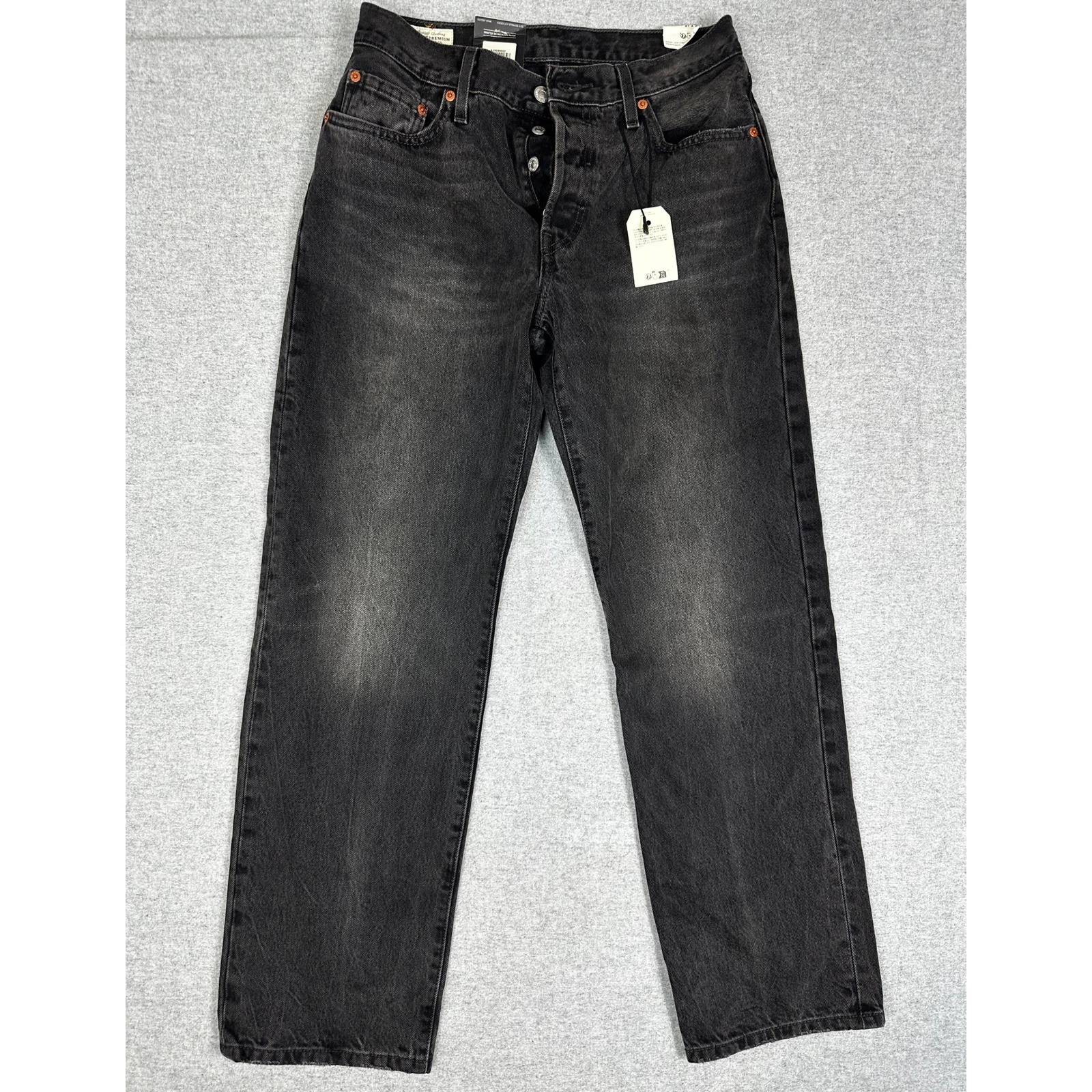 NEW Levis 501 ’90s Jeans 27×30 Take a Hint Black Button Fly Factory Wallet Fade