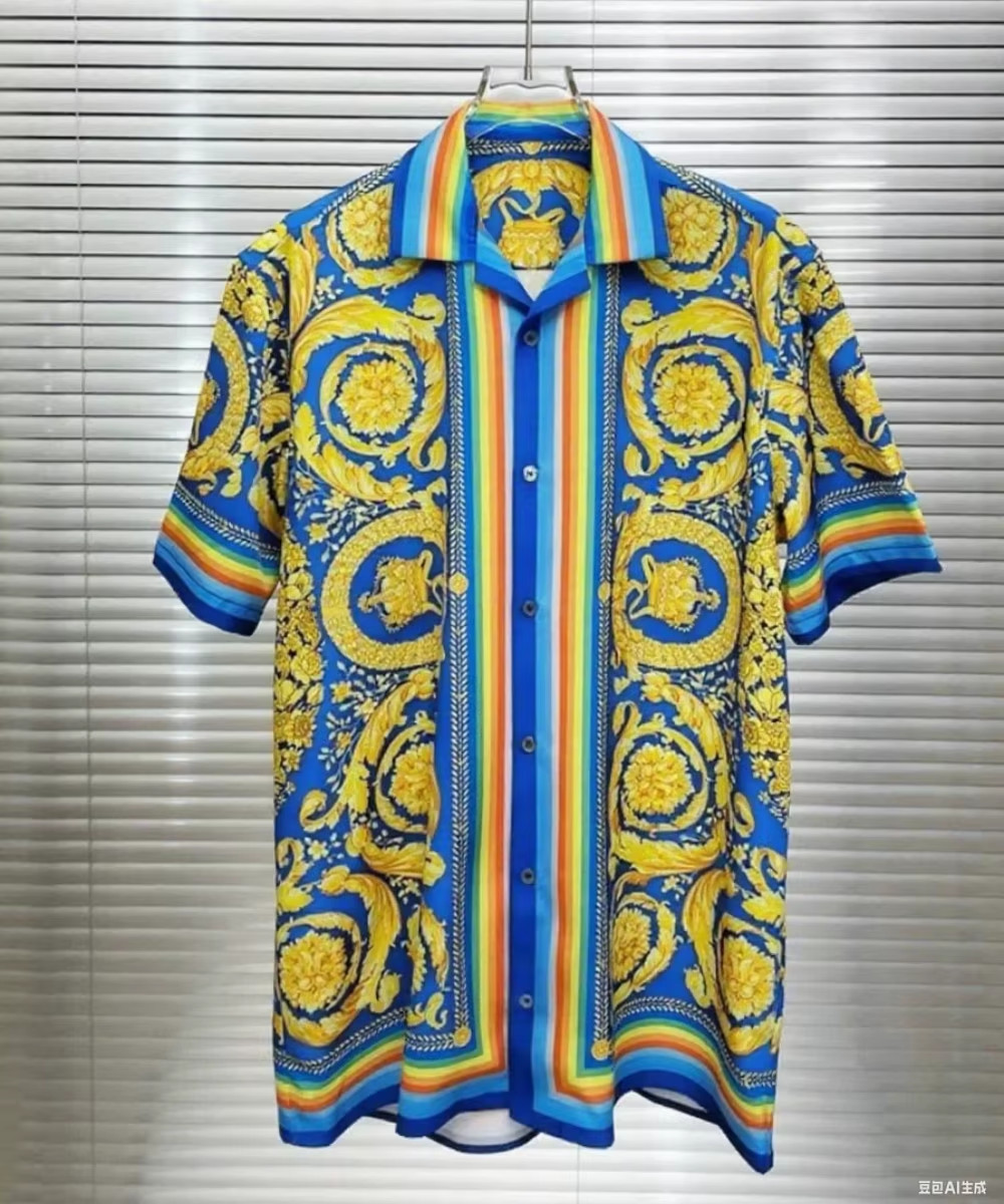 Button Down Shirt Men Luxurious European Silk Dress Shirt Short Sleeve Shirts