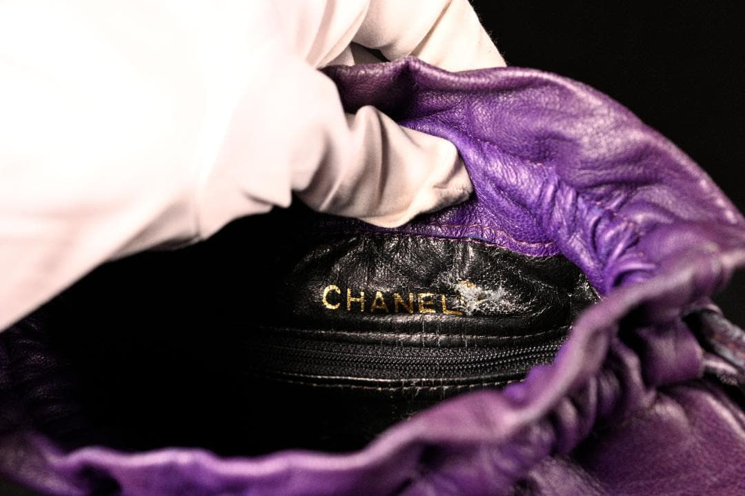 CHANEL Lambskin Matelass Turn Lock Drawstring Chain Backpack Purple Auth Japan