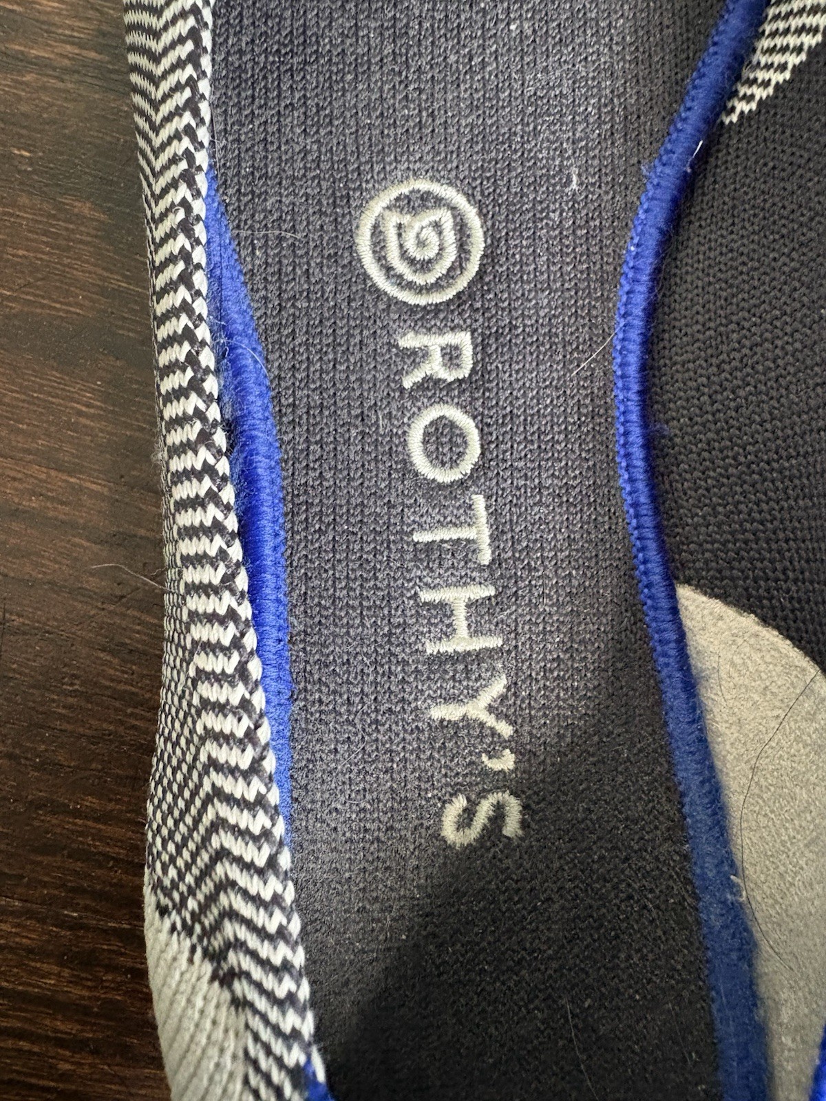 Rothy’s Women’s Ballet Slip-On Flats Check Knit Blue Trim Black/White Size 8