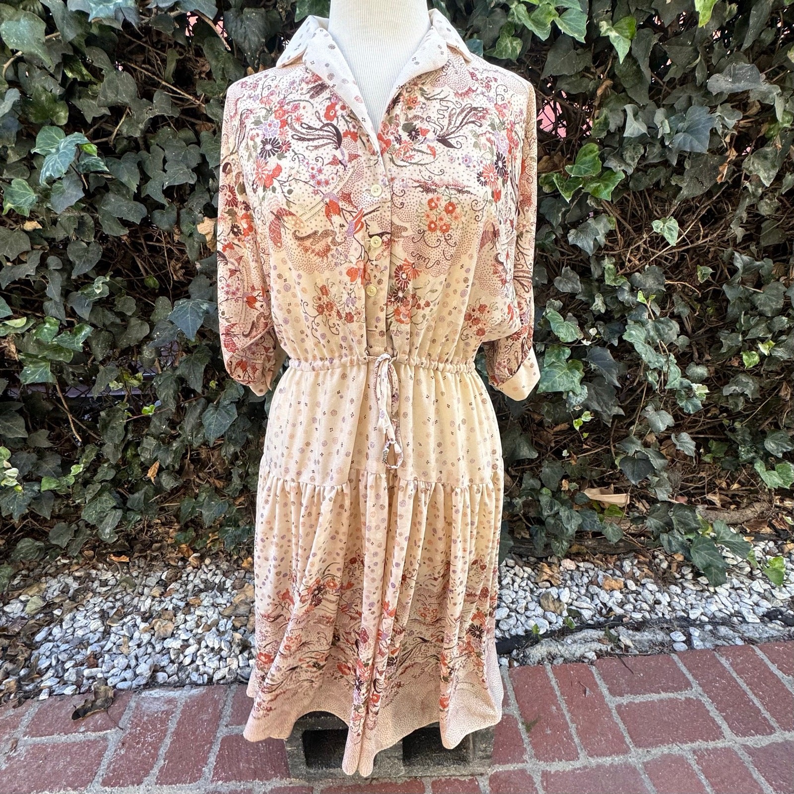 RARE Vintage 80s Prairie Dress: Tiered Flowy Cottagecore Boho Batwing sleeves