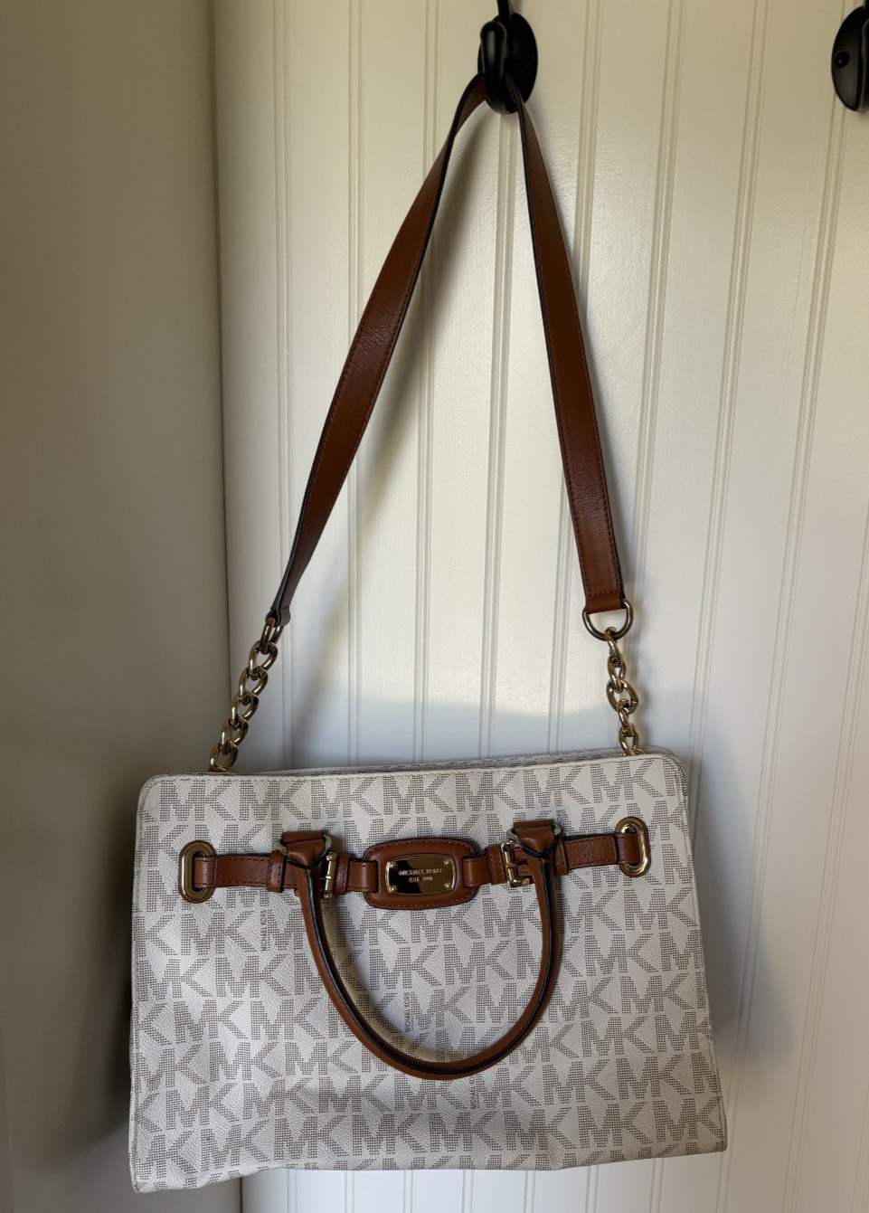 Michael Kors Cream Monogram Satchel Top Handle with Strap Excellent Condition!
