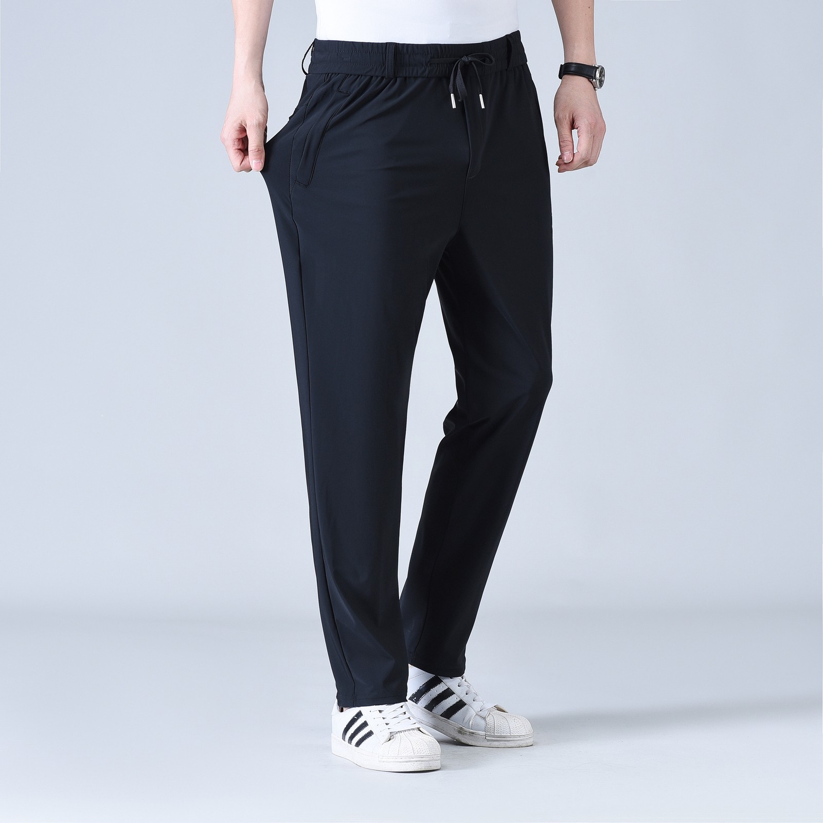 Summer thin ice silk pants men’s loose straight quick-drying elastic pants