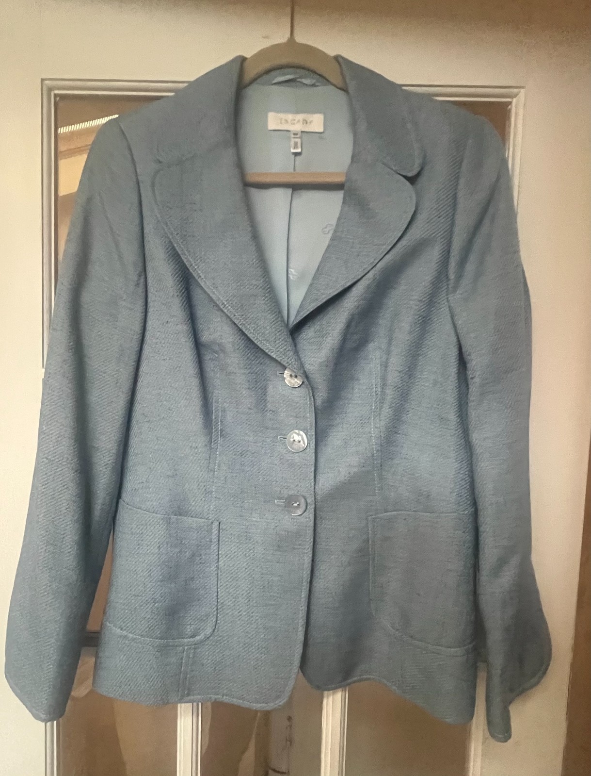 ESCADA Blue Virgin Wool Linen Silk Blend Blazer Jacket Size 40 EU / US 10